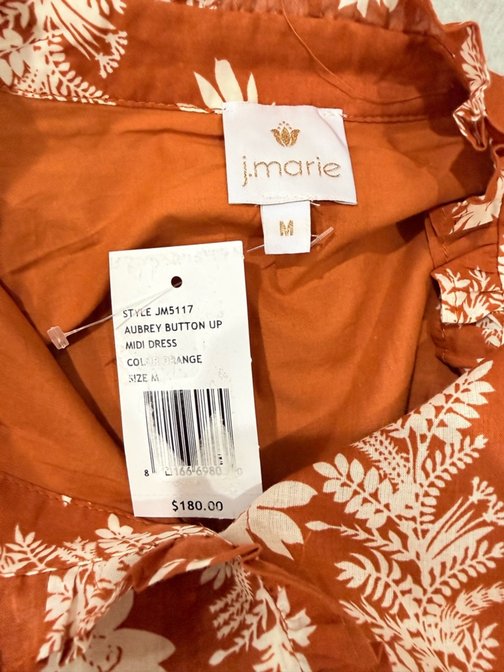 J. Marie Aubrey Burnt Orange Floral Button Up Belted Cotton Midi Dress NWT $180 - Picture 13 of 16